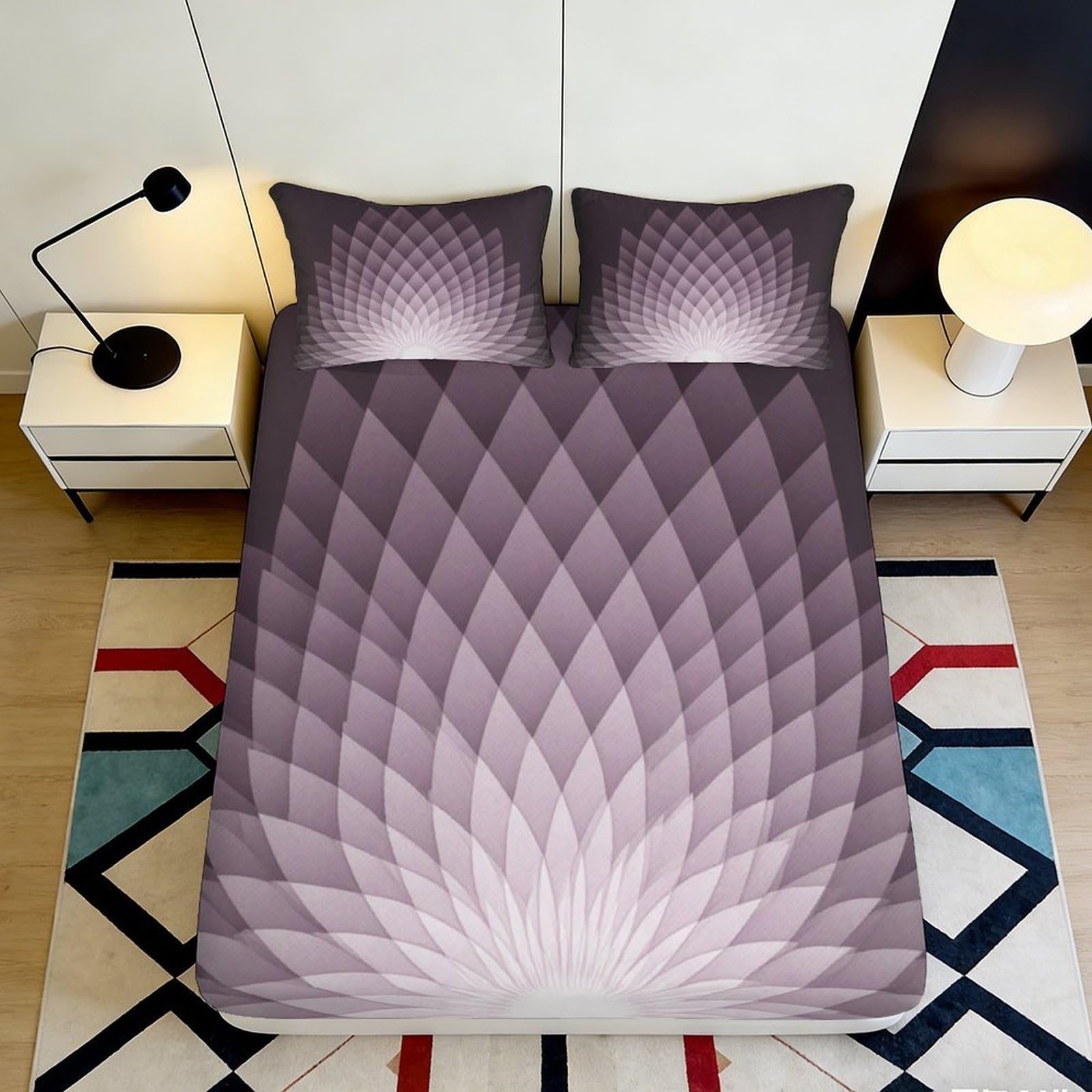 3D Printed Geometric Lotus Fitted Sheet Microfiber Soft Breathable Abstract Petal Mattress Cover Bedroom Decor 90x200x25cm
