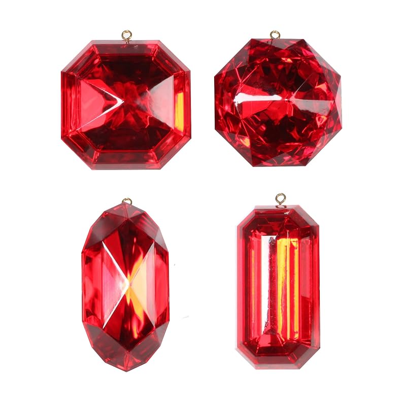 Vickerman 4-5" Red Jewel Glitter Ornament Assorted, Includes 4 Pieces per Bag
