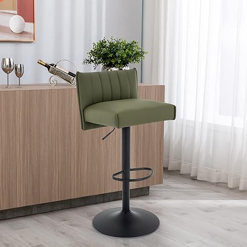 Miniatura 2 de Brage Living Taburete de bar, asiento de resorte, taburete de bar giratorio ajustable de piel sintética con respaldo bajo, altura de mostrador sin