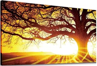 Canvas Wall Art Tree with Sunset Painting Print - Long Canvas Artwork Nature Picture Framed for Living Room Wall Decor 20" x 40"