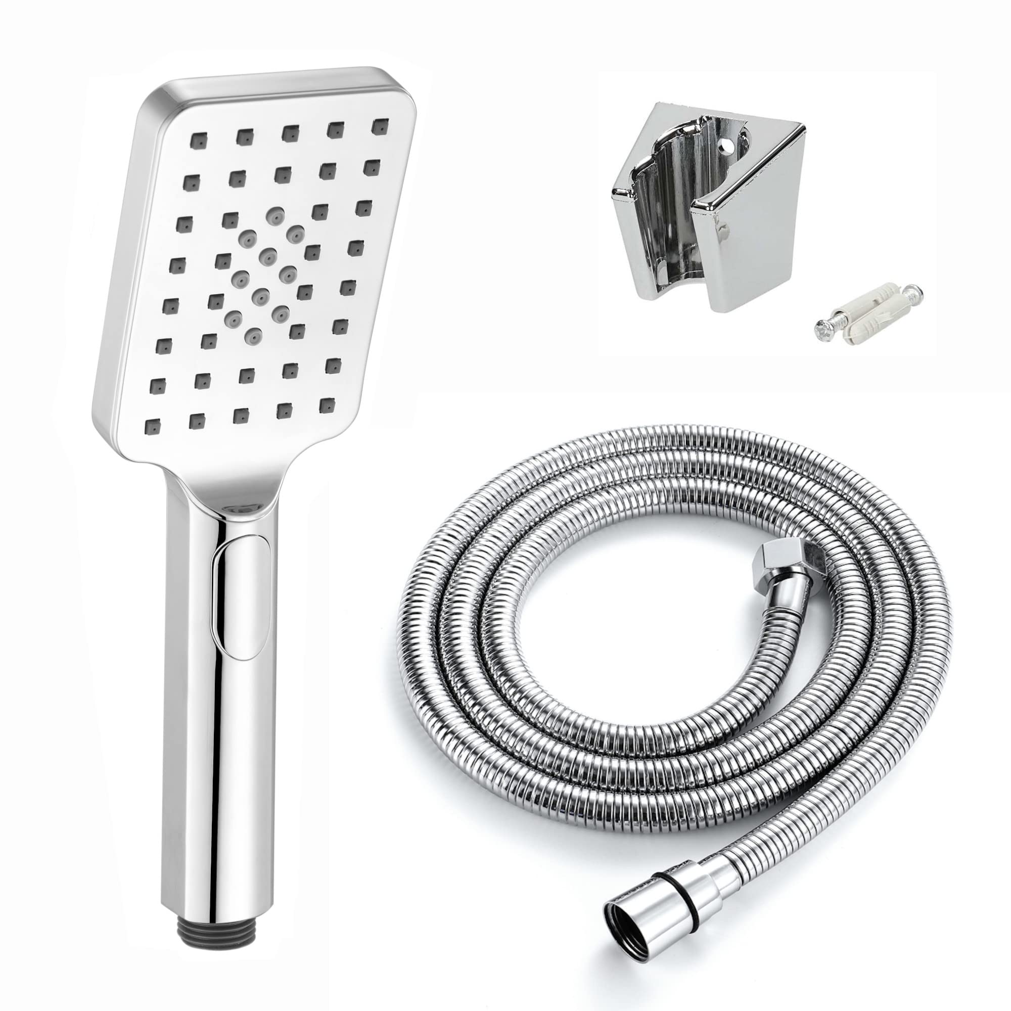 ENKI, EH005, Contemporary Square 3 Function Hand Shower Kit Incl. Hose and Wall Bracket, Chrome