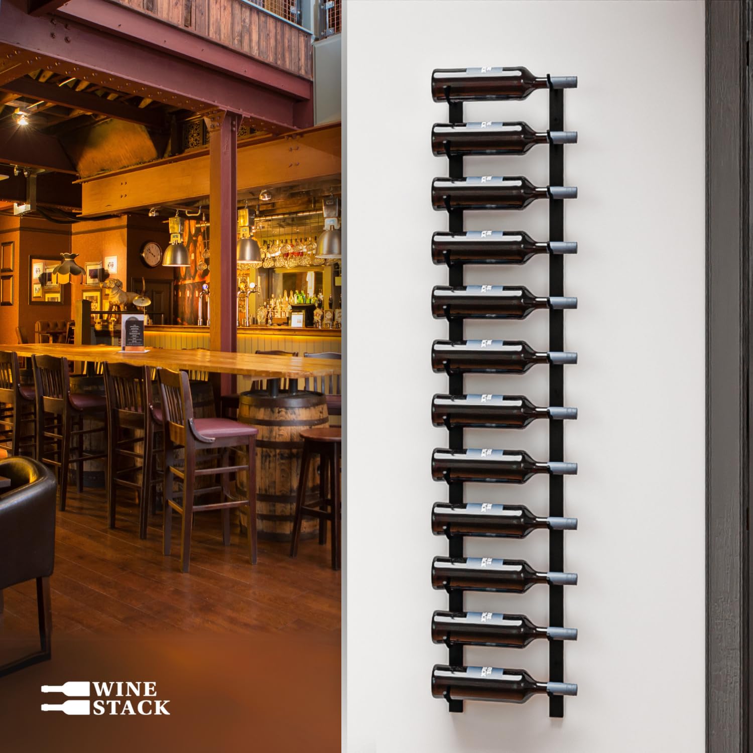 Wine Rack Wall Mounted, Premium Black 12 Bottle Wall Wine Rack, Metal - View #2