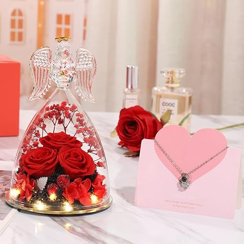 Miniatura 10 de ANWEAO Regalos de rosas de flores en figuras de ángel de cristal, regalos de cumpleaños para mujeres, regalos de rosa para el día de la madre para