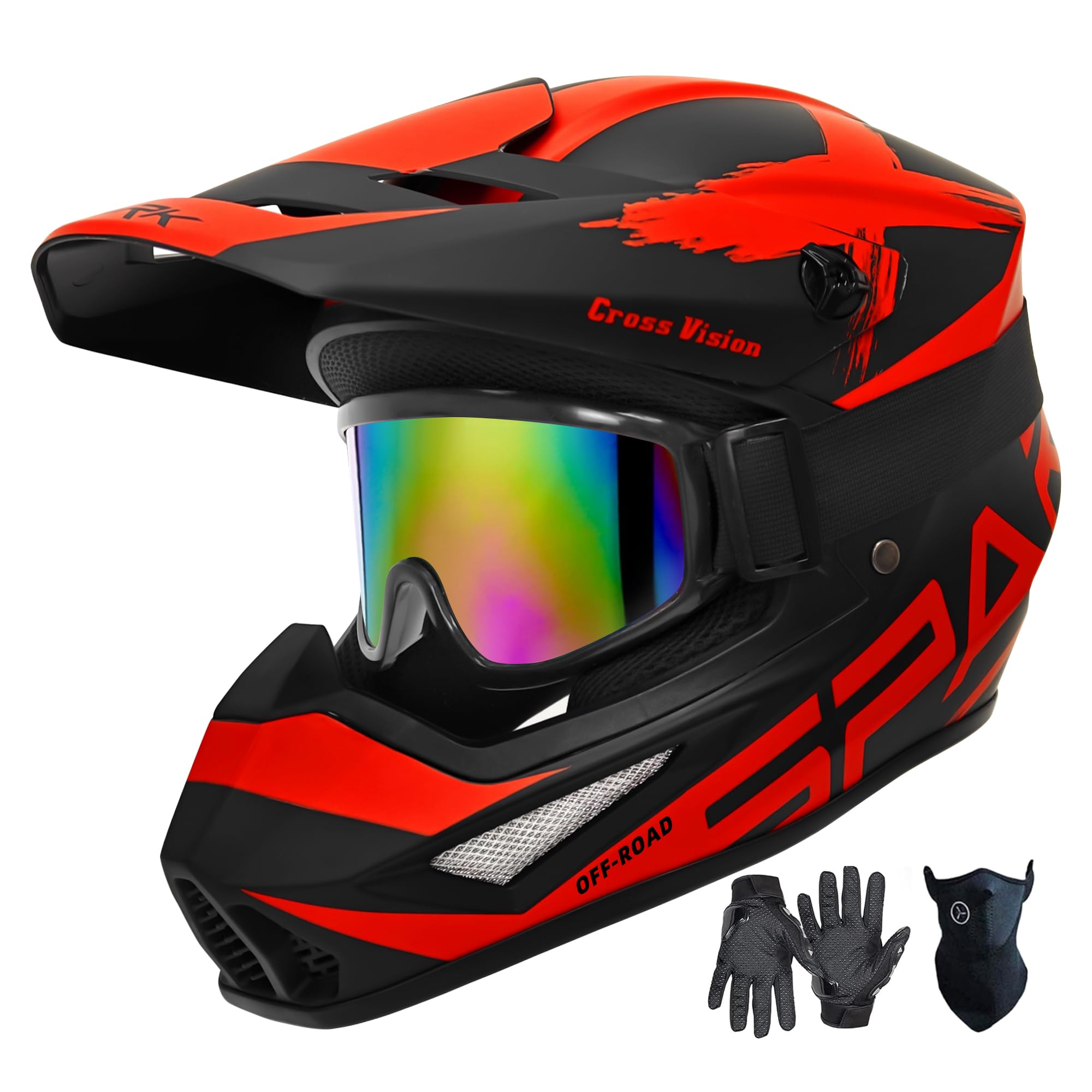 afterpay dirt bike helmet Adult ATV DOT Approved,Motorcycle Helmet (X RED, Large) Color:Marina Breeze Animal Bike Helmet Kids large eye port and site-US