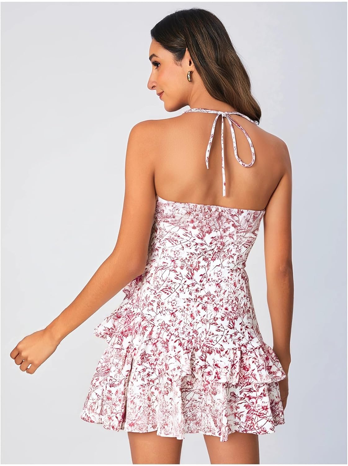 Floerns Women's Floral Halter Ruffle Tiered Cute Summer Mini Dress Milkmaid Vacation Sundress - Image 5