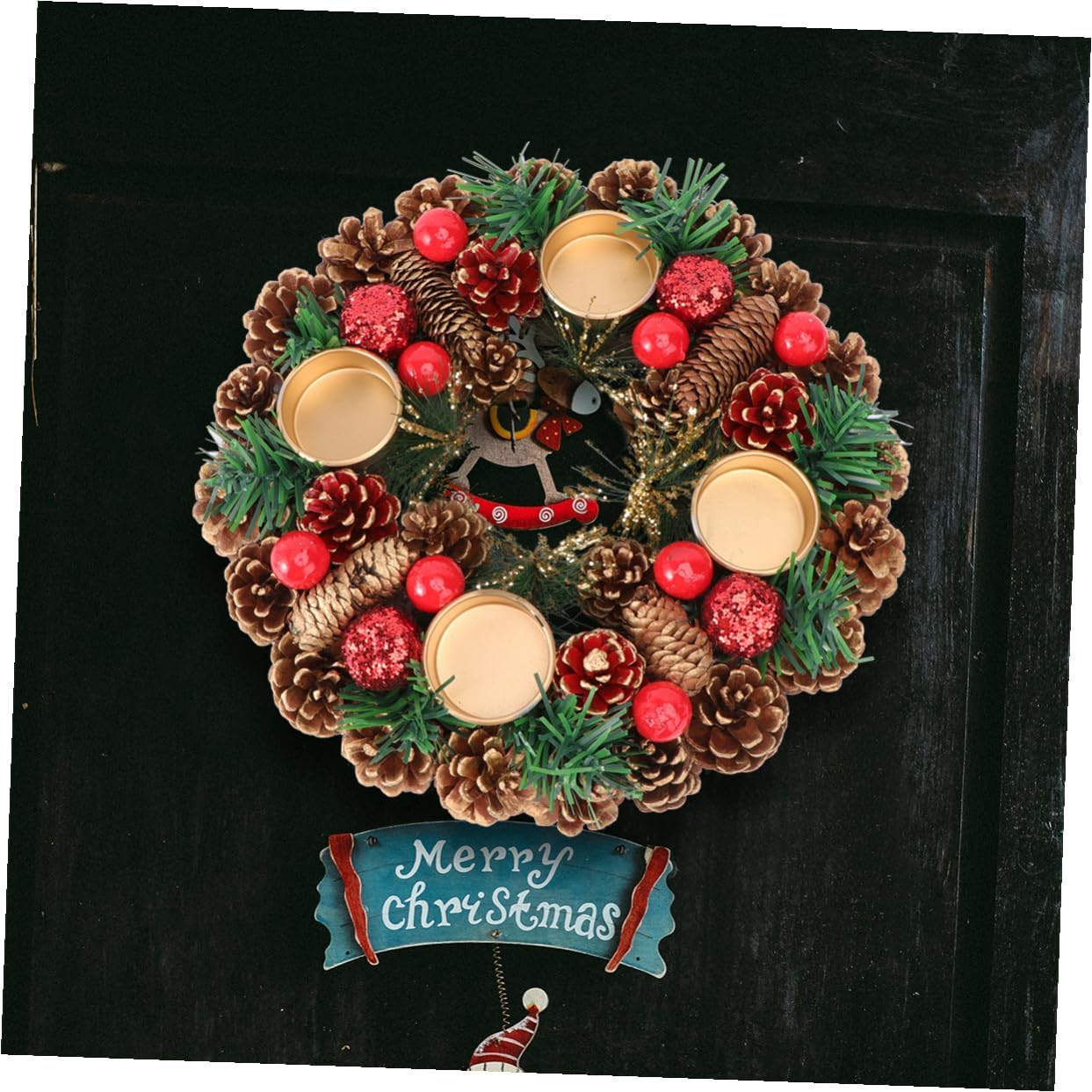 DECHOUS Handmade Christmas Candleholder Wreath 27cm, Festive Garland Decor for Home and Desktop, Stylish Holiday Candlestick Ornament