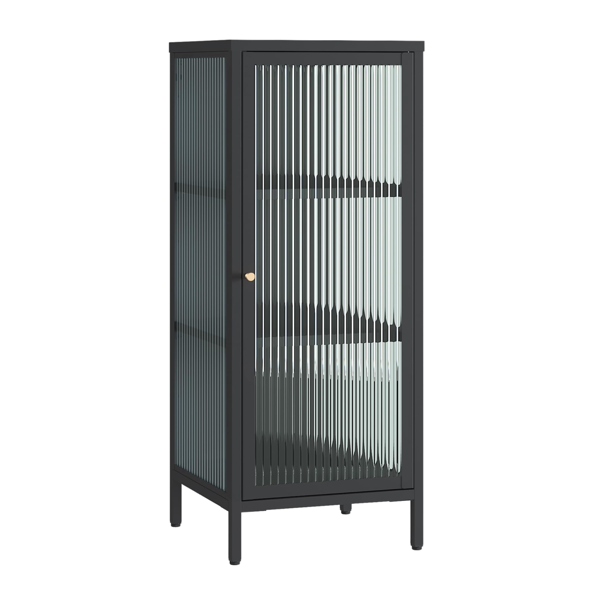 [en.casa] Armadio Vetrina con Anta in Vetro Scanalato Mobile Contenitore Libreria a 3 Ripiani Scomparti Vani Portaoggetti per Soggiorno Sala Studio 100 x 40 x 40 cm - Nero