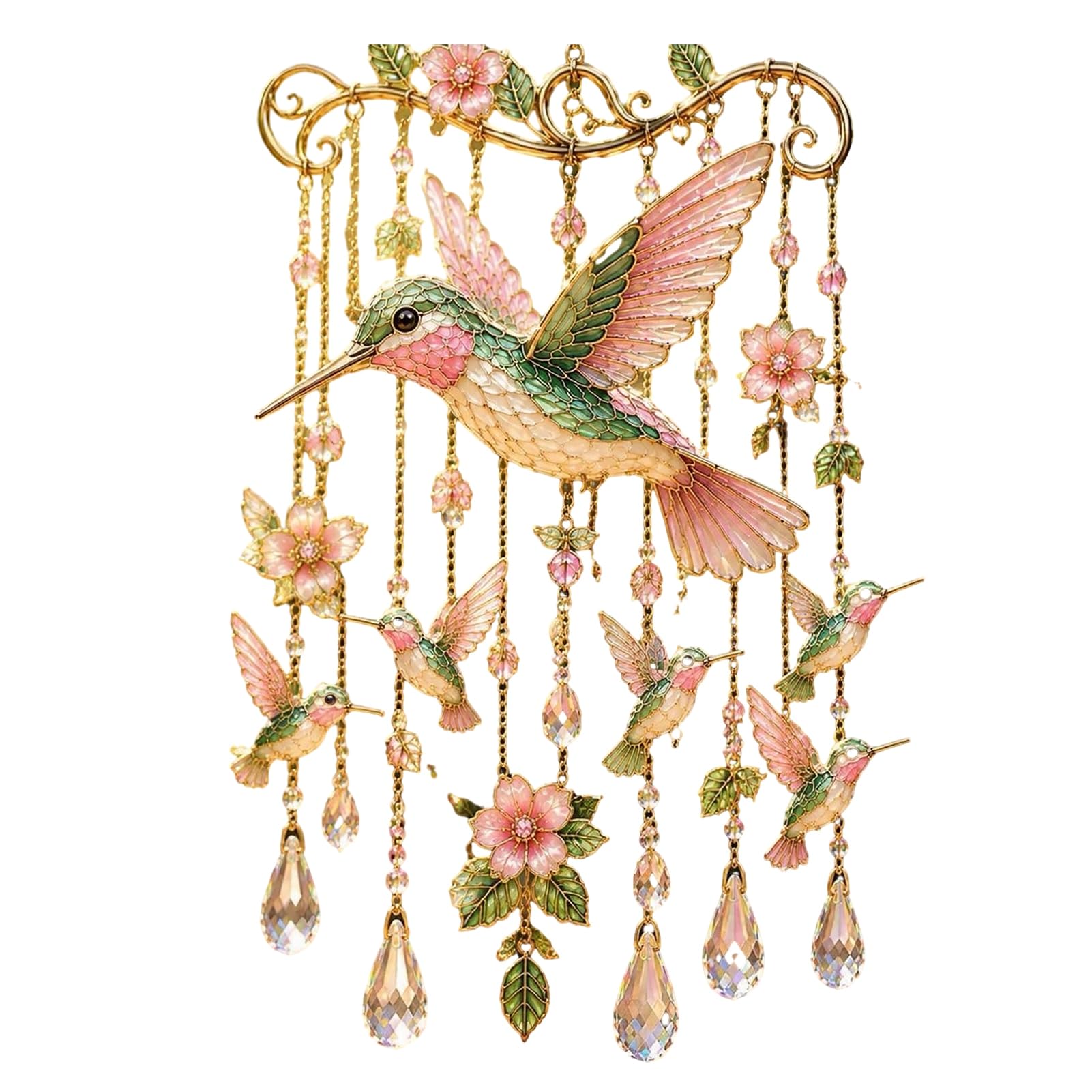 Hummingbird Wind Chime, Stained Glass Crystal Sun Catcher for Garden, Outdoor Decorative Hanging Pendant, 55cm Colorful Bird Yard Decor, Sympathy Gift for Grandma G