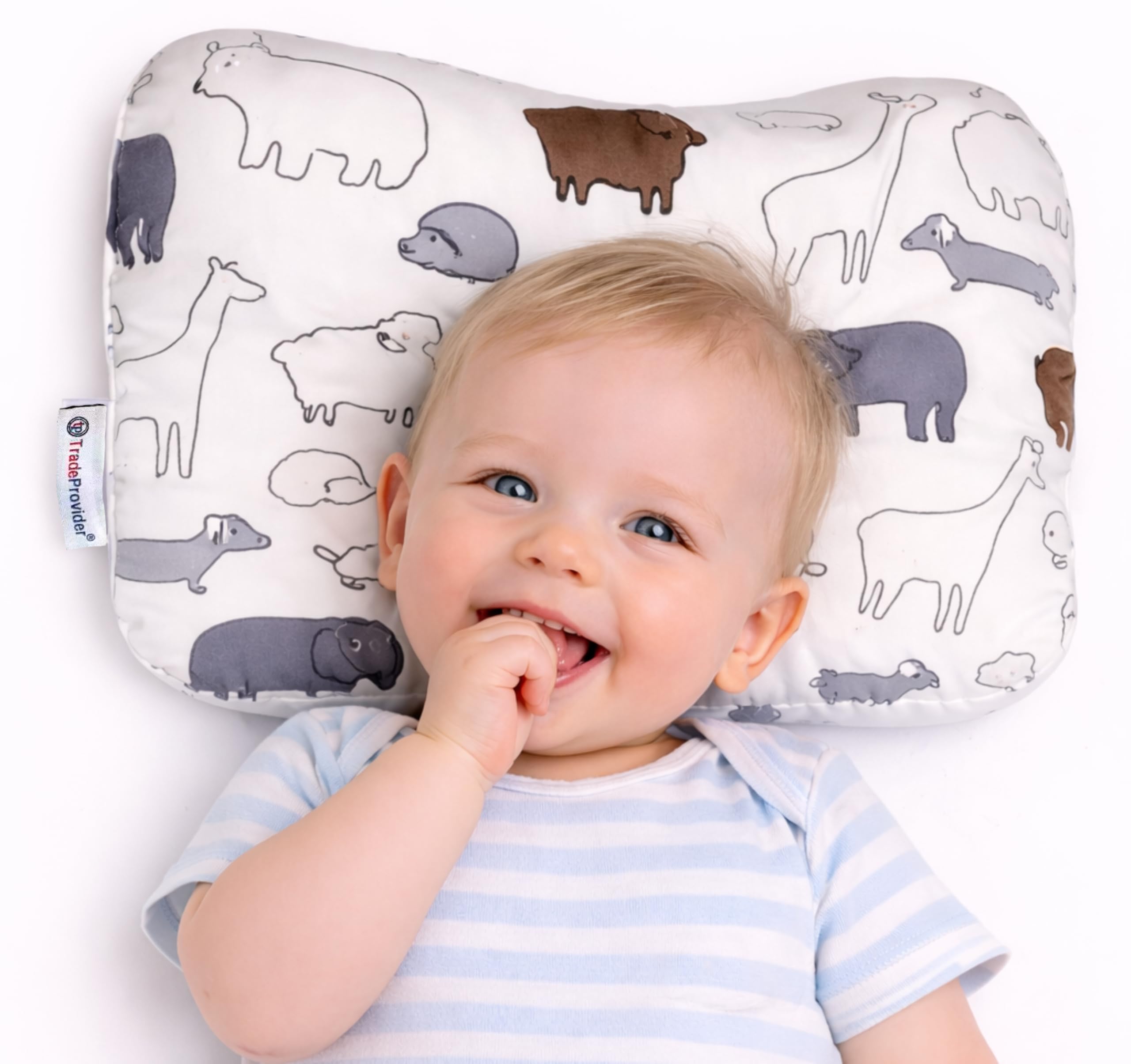 TradeProvider Baby Head Support Cushion for Pram, Pushchair, Stroller, Soft Breathable Cotton Infant Support Pad, Machine Washable Newborn Travel Headrest, Not for Sleep (Snow White Plush)