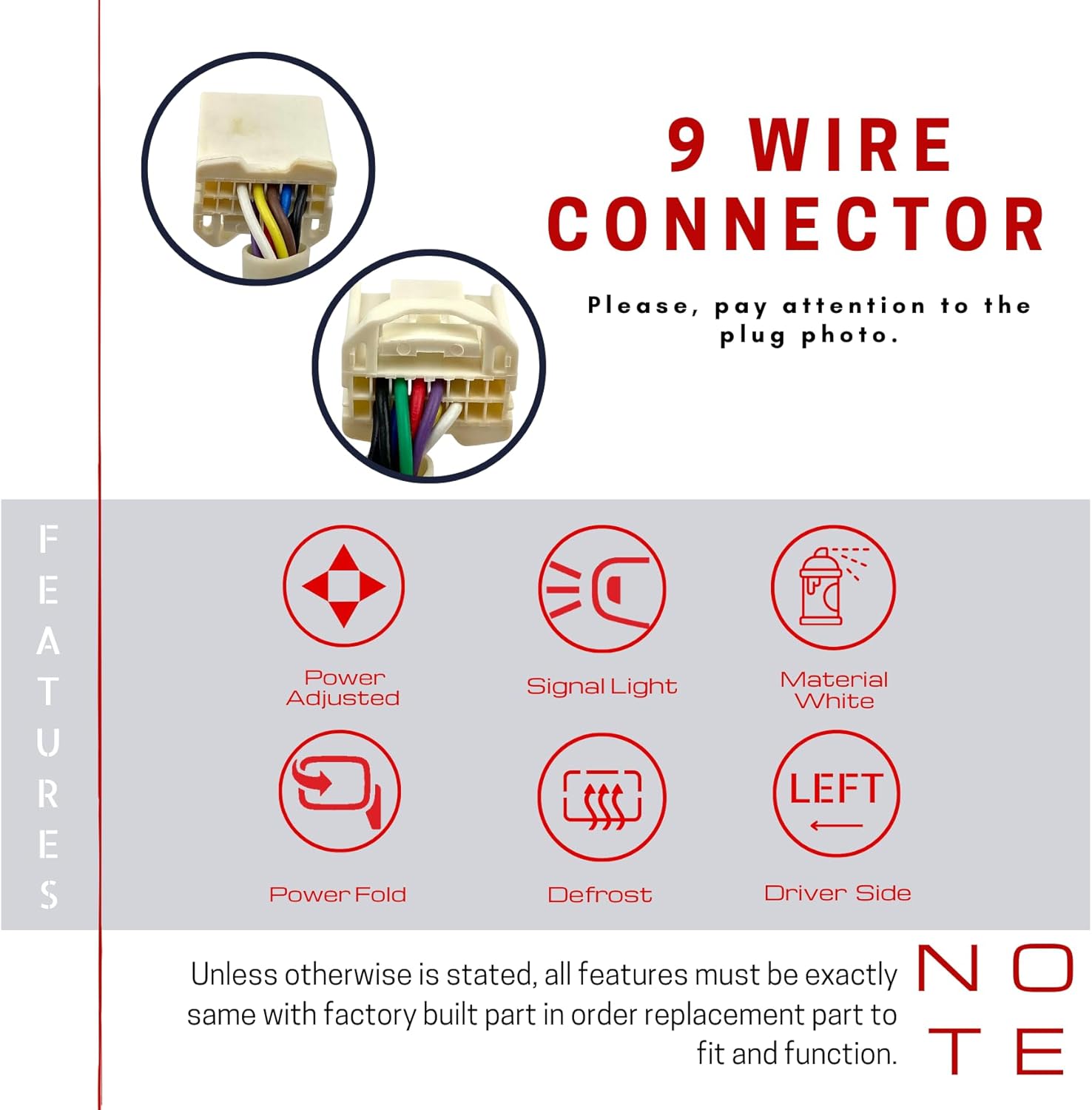 Spieg Driver Side Mirror for 2014-2016 Nissan Rogue Power Adjustment Heated Glass Power Folding Turn Signal Light White 9 Pins Left NI1320285