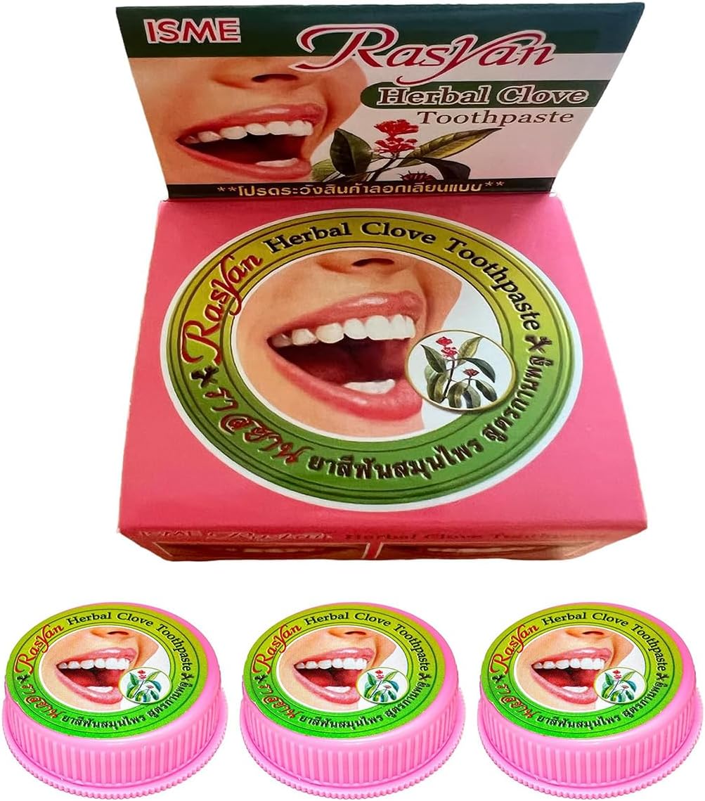 3 Pack X Rasyan Isme Herbal Clove Toothpaste Tooth Paste Anti Bacteria Bad Breath Decay 25g.