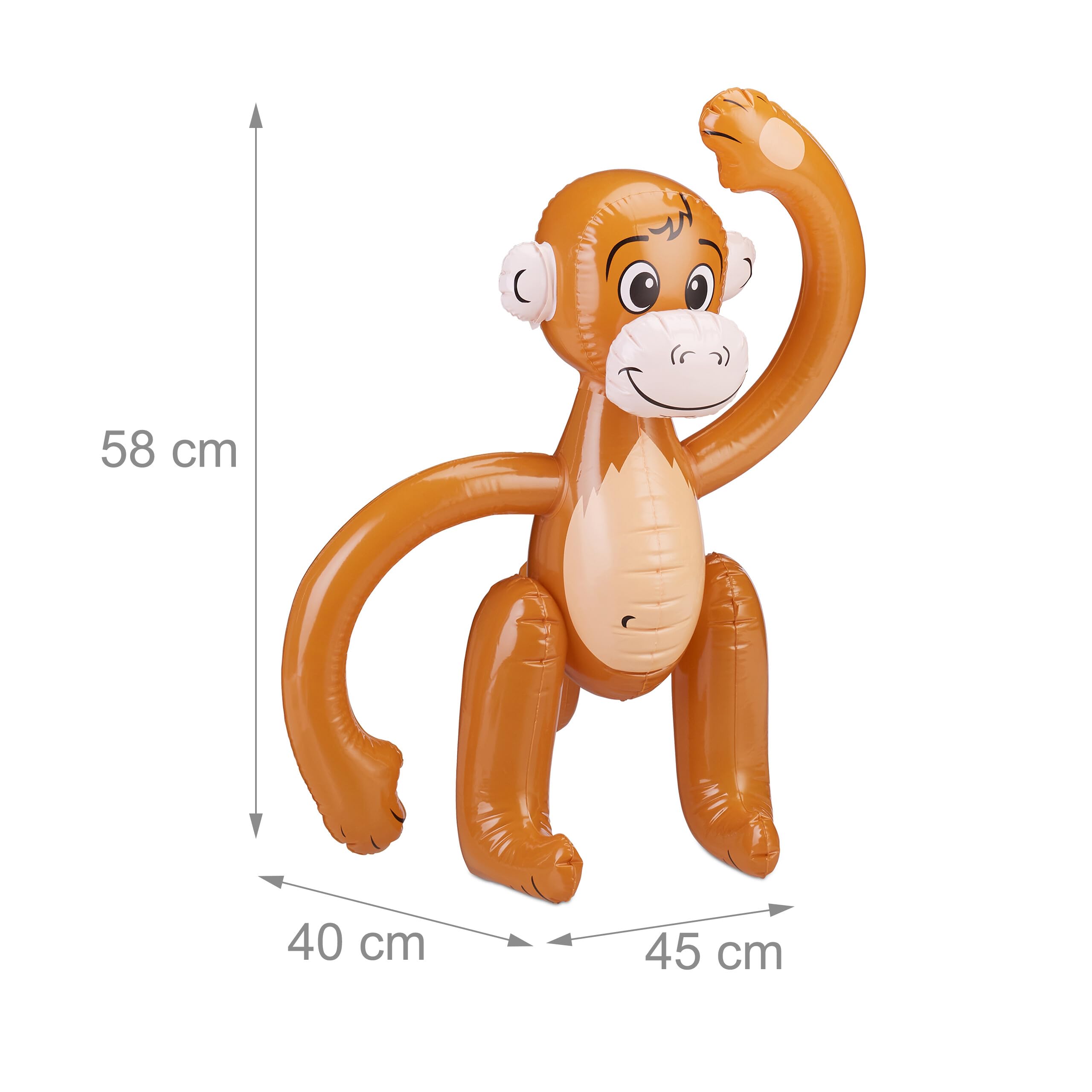 Relaxdays Singe Gonflable Lot de 2, Accessoire Décoratif Anniversaire Carnaval Piscine, Marron