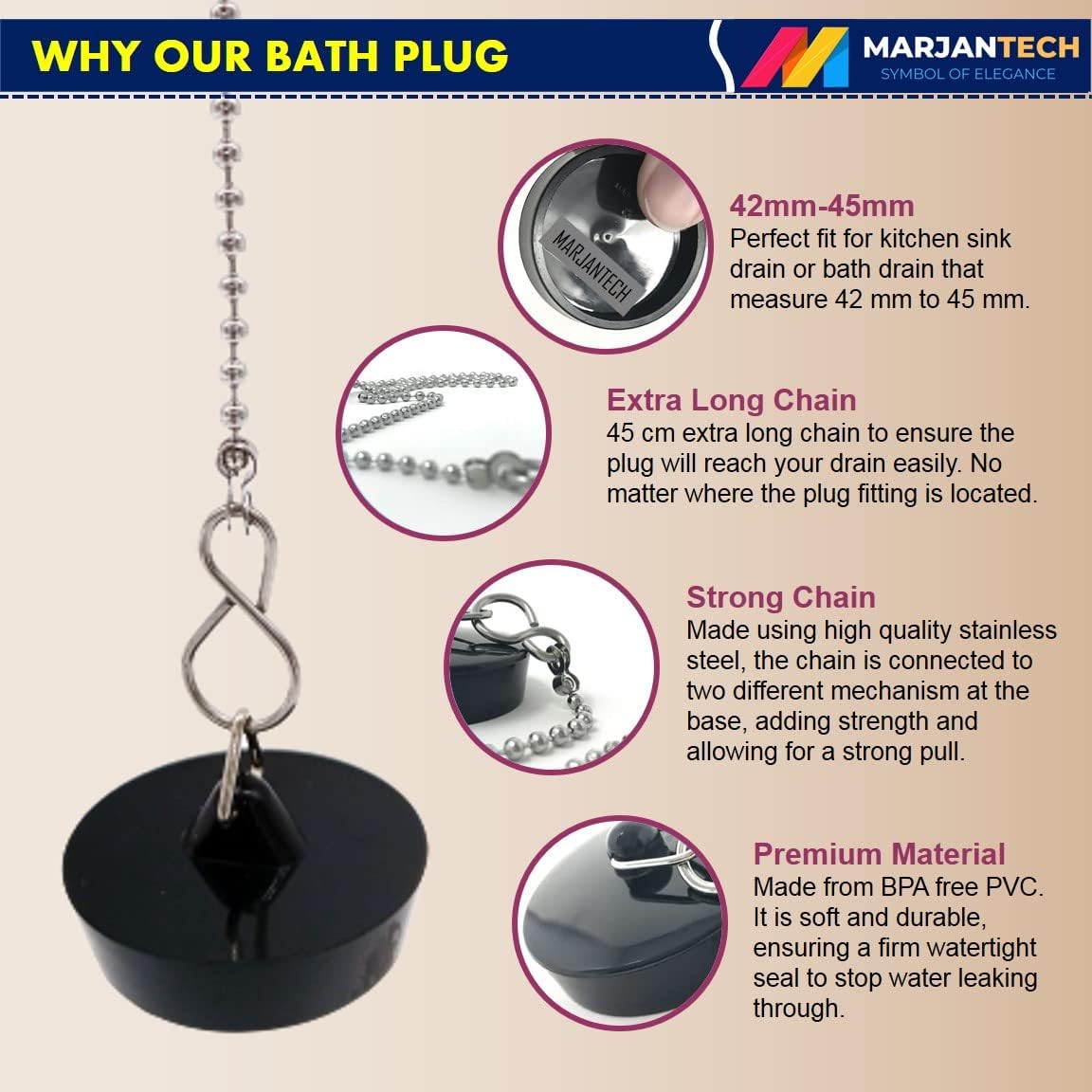 Buy MARJANTECH Universal Single Bath Plug With Chain-Bathroom Sink Plug
