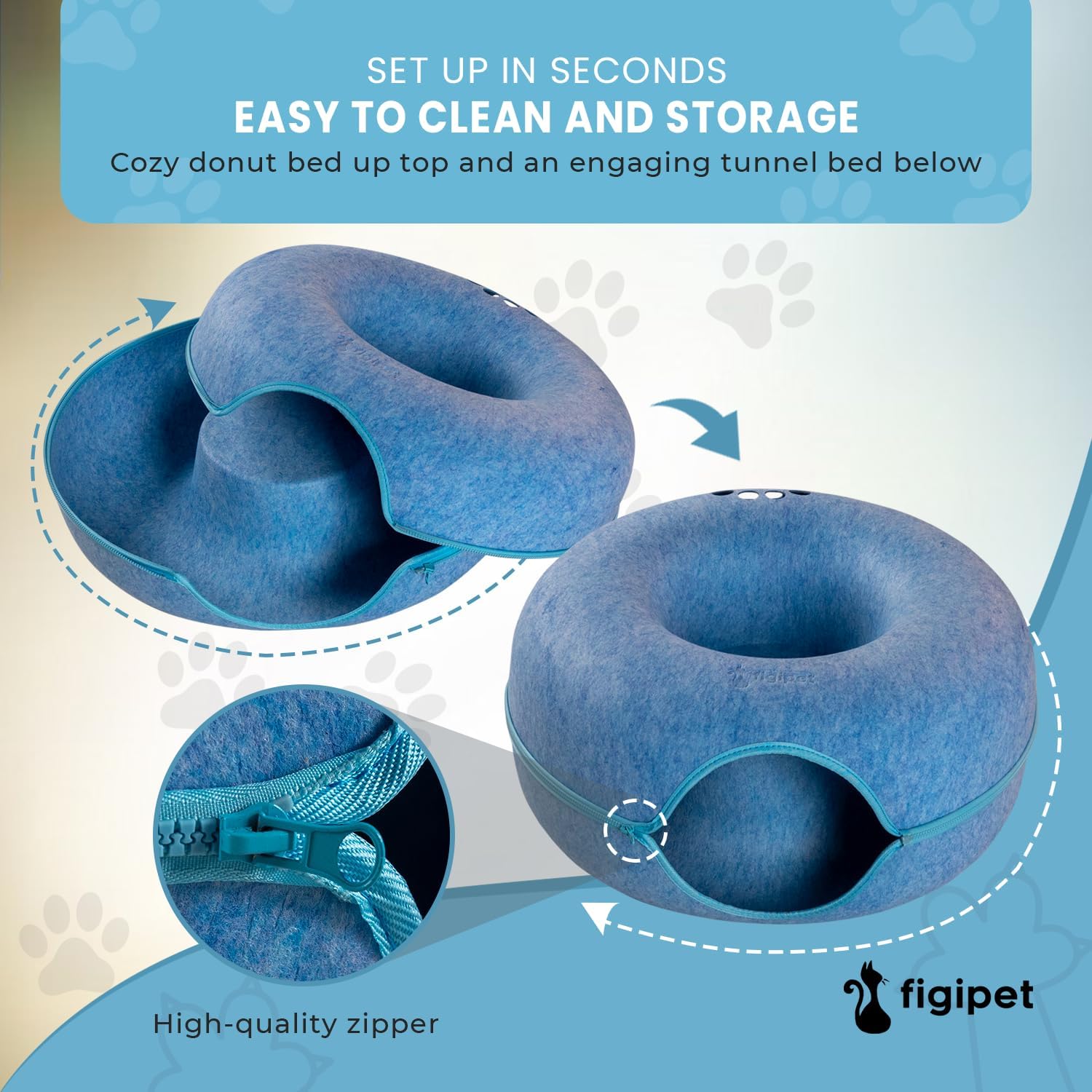 review Peekaboo Donut Cat Cave for Multiple & Large Cats Up to 30 Lbs - Stylish, Detachable, and Washable Cat Tunnel Bed - Easy to Clean, Ideal for Multi-Pet Household - Large (Blue, Large)