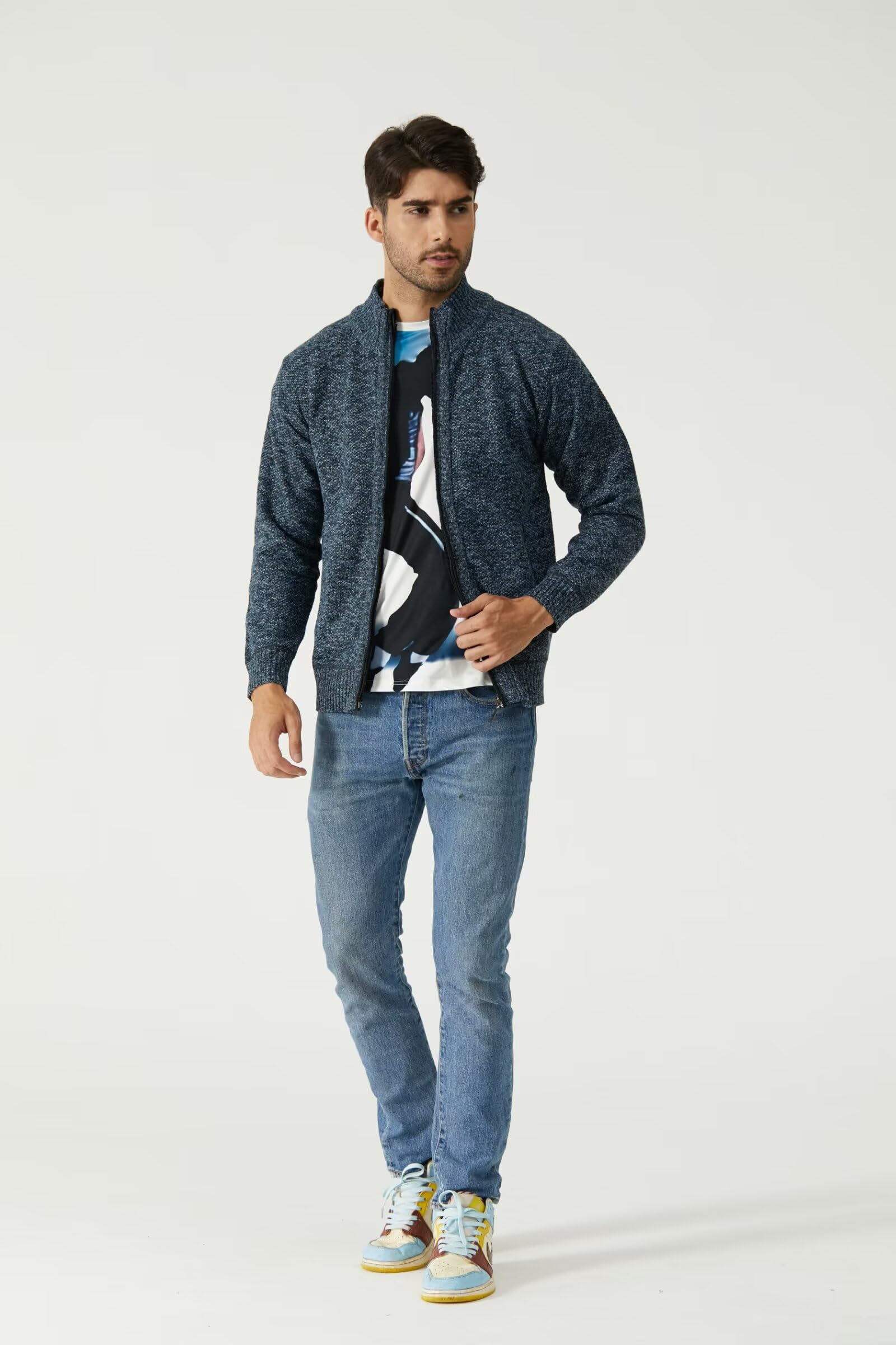 Suéter de Punto Grueso para Hombre, de Cuello Alto, Informal, de Punto, Color Liso, con Bolsillo, Cremallera Frontal Completa, Estilo clásico, Forro Polar, térmica, cálida, para Hombre