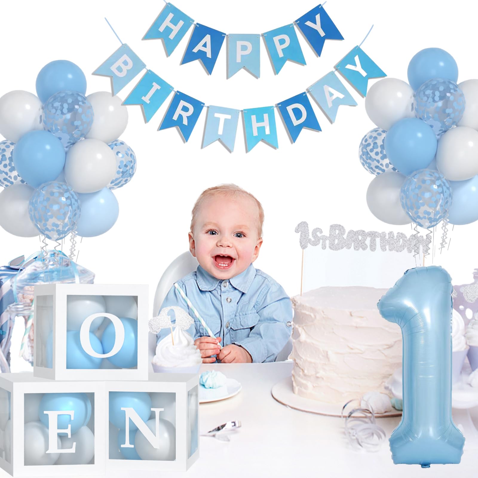 Amazon.co.jp: 男の子用1歳の誕生日デコレーション-40インチのブルーの