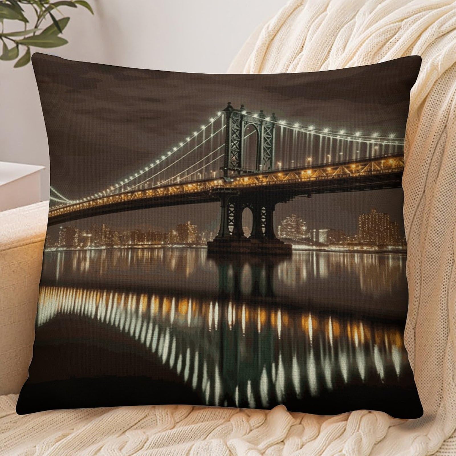 Fekiloot Style New York Manhattan Bridge Night Pillowcase Pillow Sham Pillow Case