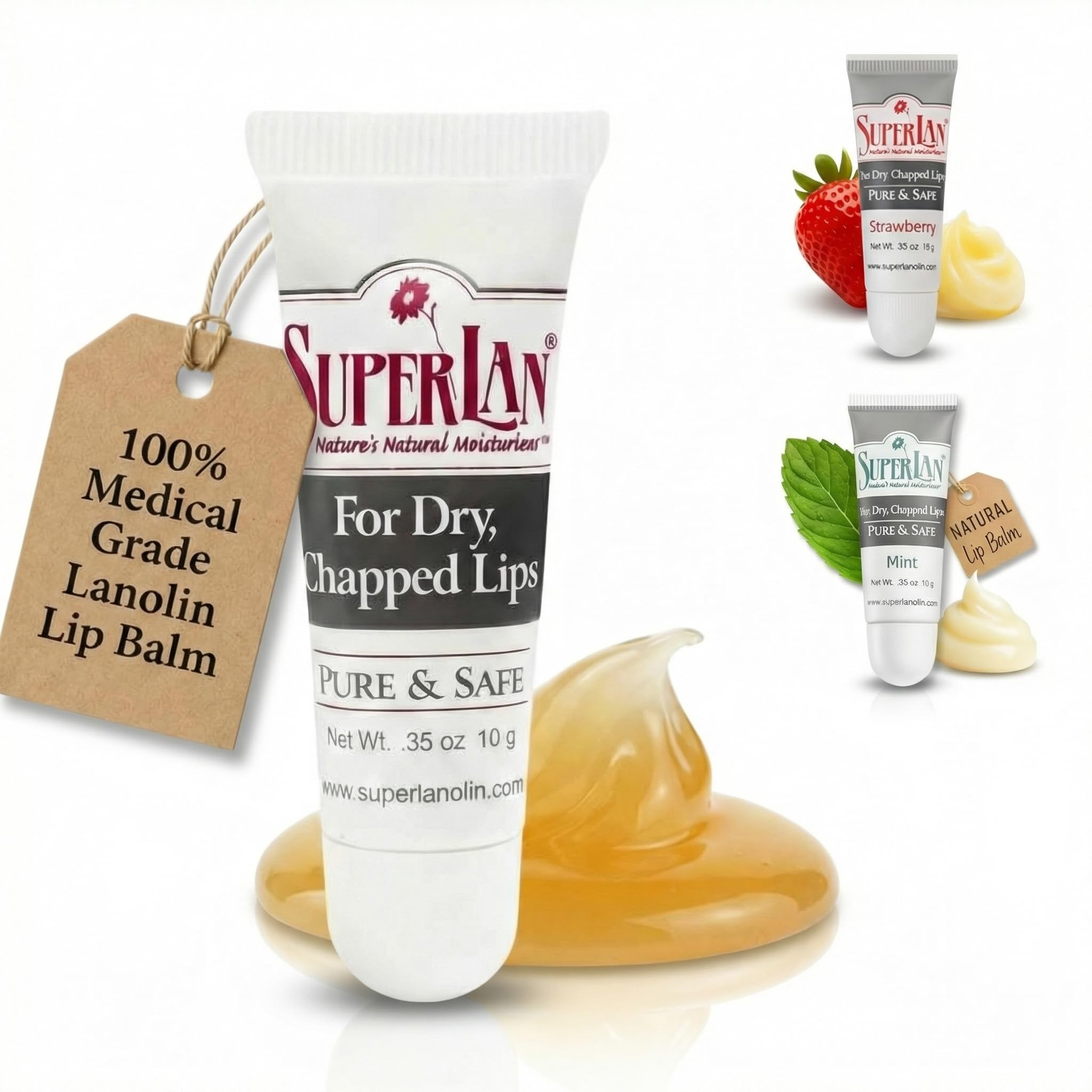 Organic Lanolin Lip Balm - Lip Repair for Hot/Dry Weather - Natural Lanolin Nipple Cream - Lip Moisturizer for cracked lips - Hydrating lip care - Ultra pure jojoba oil - Kosher chap stick (0.35 Oz)