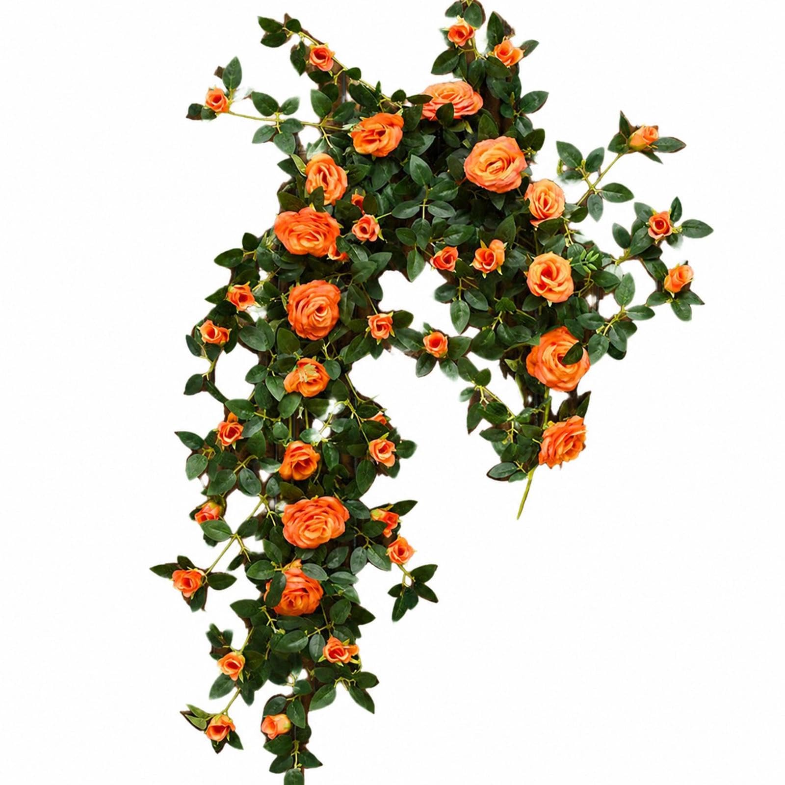 71in Artificial Rose Vine Silk Flower Garland Wedding Garden Decor(Orange)