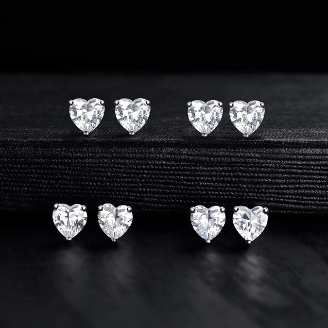 GEMSME Bridesmaids Earrings,18K White Gold Plated Cubic Zirconia Teardrop Wedding Stud Earrings Pack