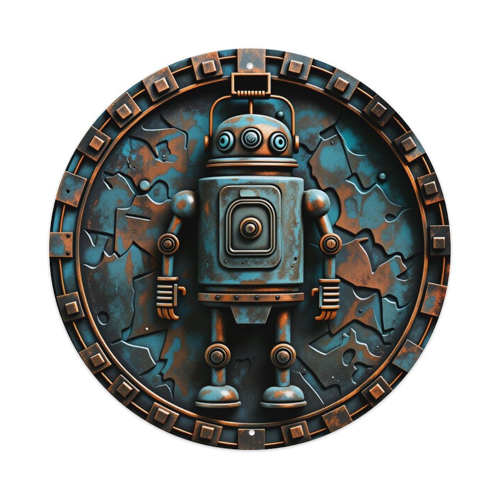 Retro Robot Emblem Design Pattern Tin Sign Vintage Style Home Bar Garden Wall Plaque Decor Metal Poster 8x12 Inch