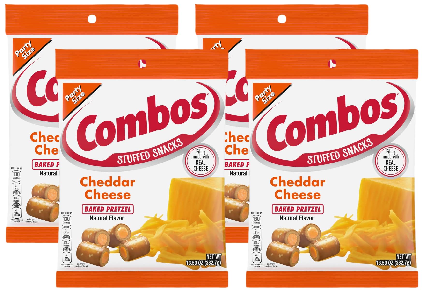 Combos Cheddar Cheese Baked Pretzel Snacks, 13.5 Oz. Bag, 13.5 Oz (Pack of 4)
