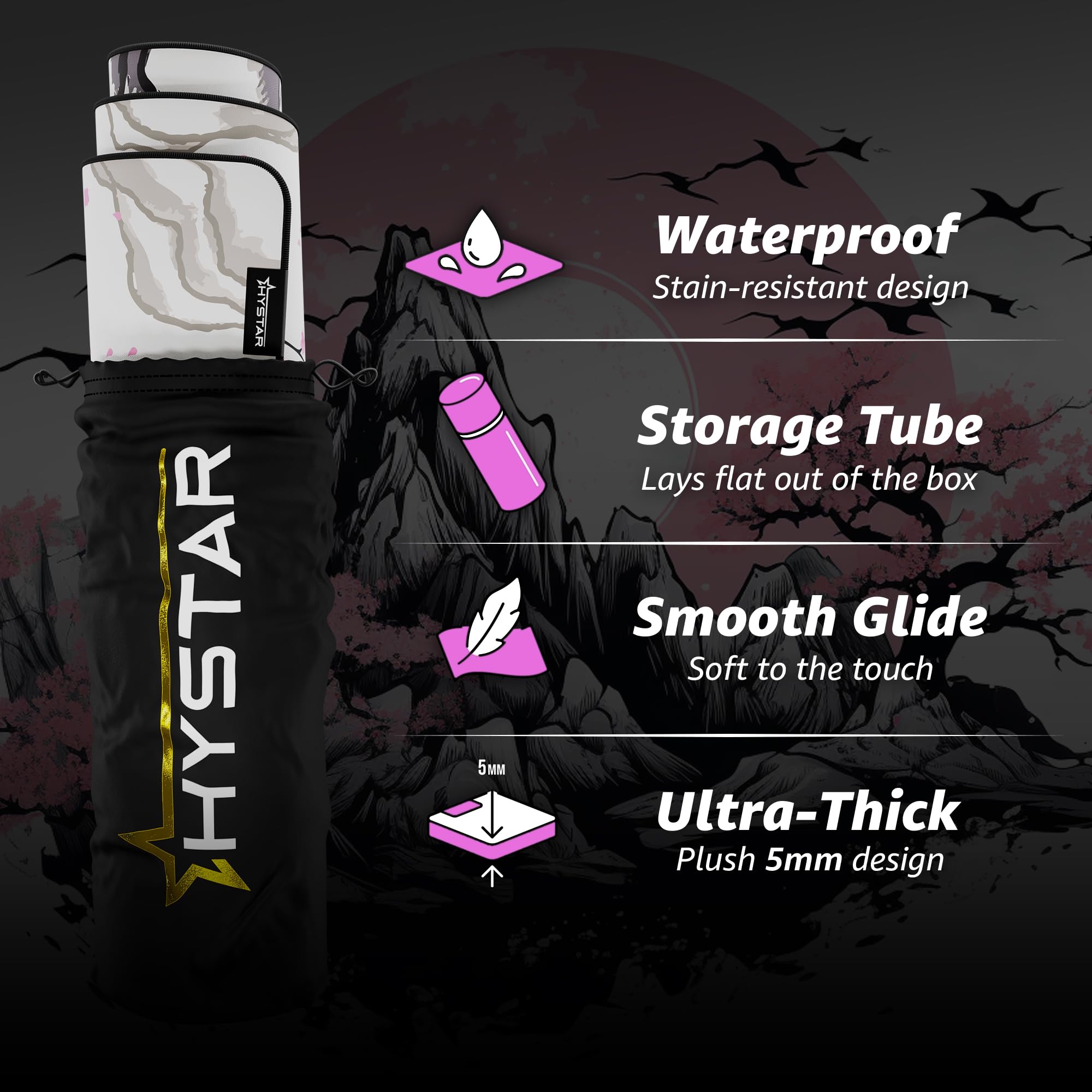 Hystar Rozszerzona podkładka pod mysz do gier | XXL 91 cm x 40 cm | grubość 5 mm, wodoodporna powierzchnia, gładka tkanina poliestrowa i podstawa z naturalnej gumy | sakura light