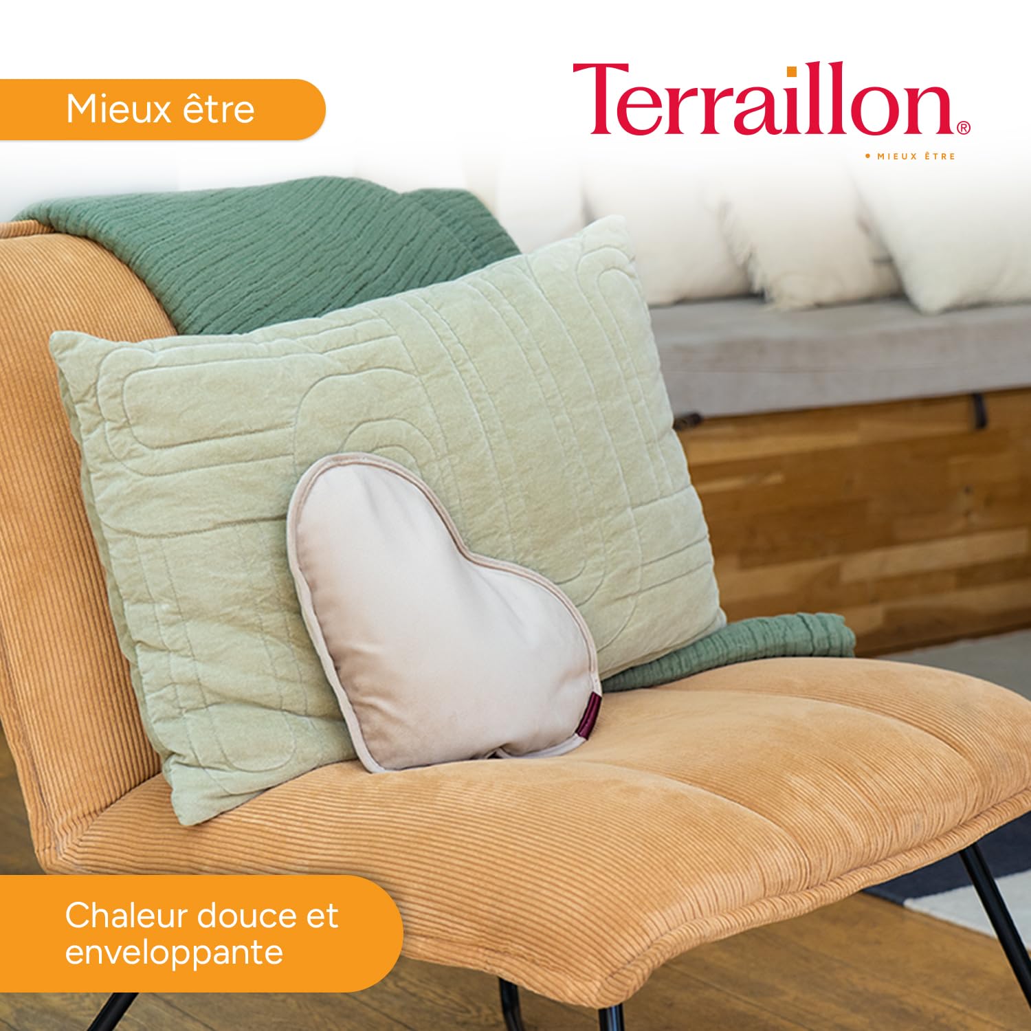 TERRAILLON - WITH LOVE, Bouillotte électrique, finition velours, Chargement rapide 8-12 min, Jusqu'à 6h de chaleur, Soulager les douleurs musculaires-menstruelles-articulaires, Rose beige