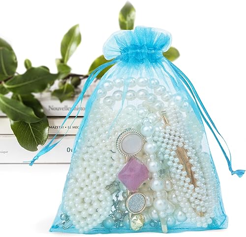 Miniatura 56 de ANZNKU Paquete de 50 bolsas de organza pequeñas de malla de 4 x 6 pulgadas, bolsa de regalo dorada de primera calidad con cordón, bolsa de malla