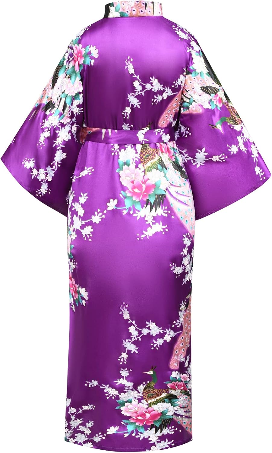Heone Kimono Satin Peacock Printed Lightweight Cardigan Jacket Coat Yukata Cloak Bathrobe Tops folding Fans Tabi Socks Set - Image 4
