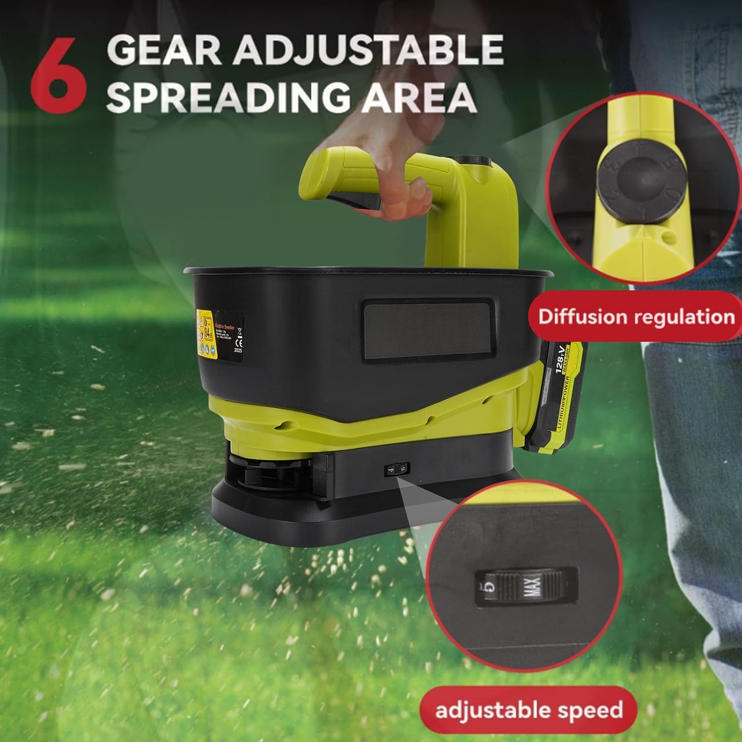 Cordless Grass Seed Spreader, Battery Powered Rock Salt Spreaders, Handheld Electric Fertilizer Broadcast Spreader for Available Year Round Lawn Garden Ice Melt