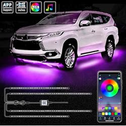 Luces Audioritmicas Para Auto Tira de luces LED para exteriores de coche, 16 millones de colores, kit de luces de neón de acento de neón, control de aplicación Bluetooth inalámbrico, DC 12-24V (2 × 47 pulgadas+2 × 35 pulgadas)