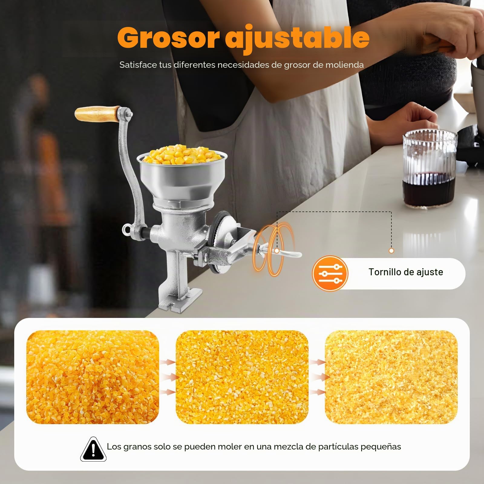 Molinillo de grano manual, trituradora de grano resistente, molinillo de malta, molinillo de café, máquina en polvo para especias secas, hierbas, cereales, café, arroz, pimienta