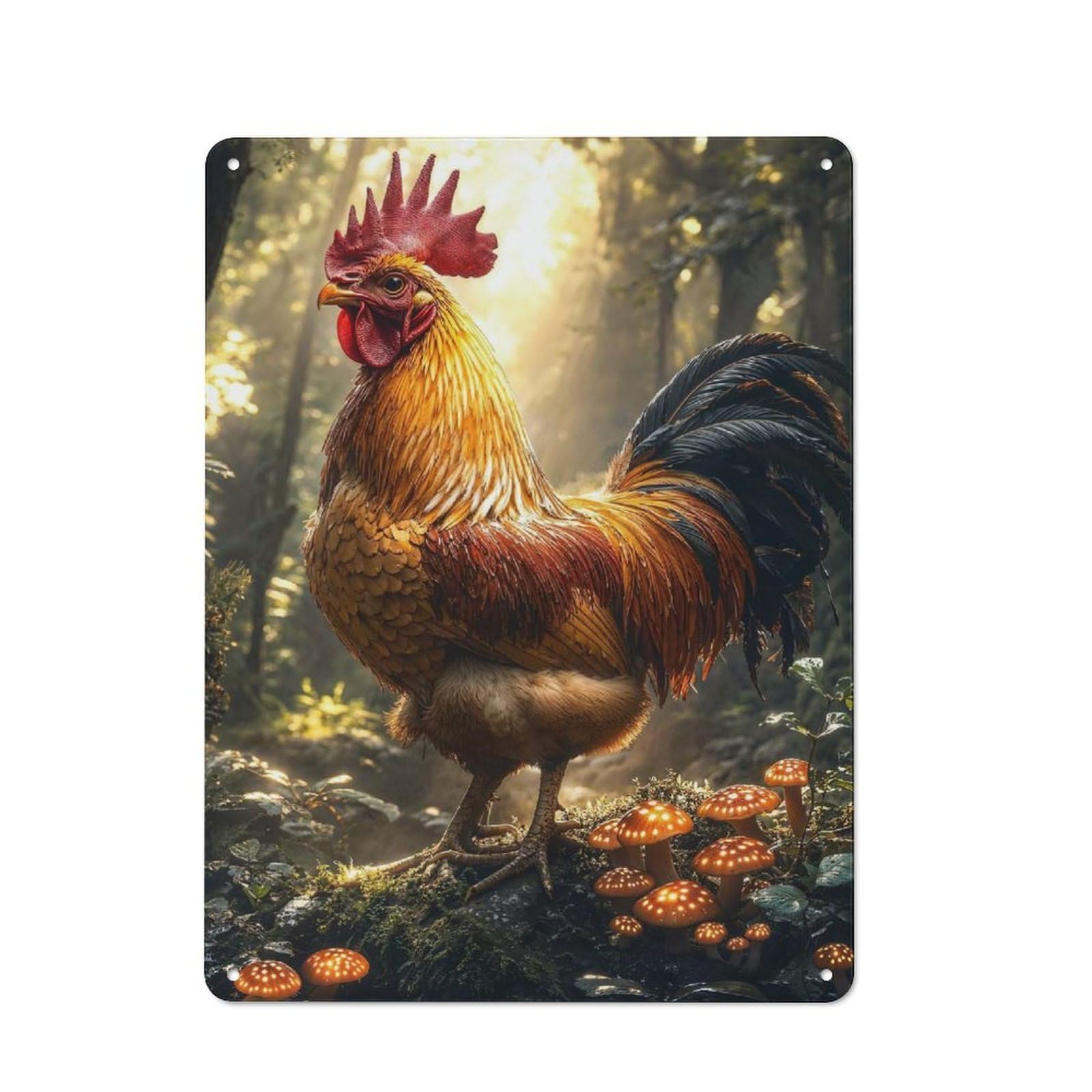 Junmoney Rooster In Enchanted Forest Bistro Style Bistro Metal Sign 40X30cm Featuring Shop Wall Decor For Takeaway, Bar, Kitchen Or Counter Area