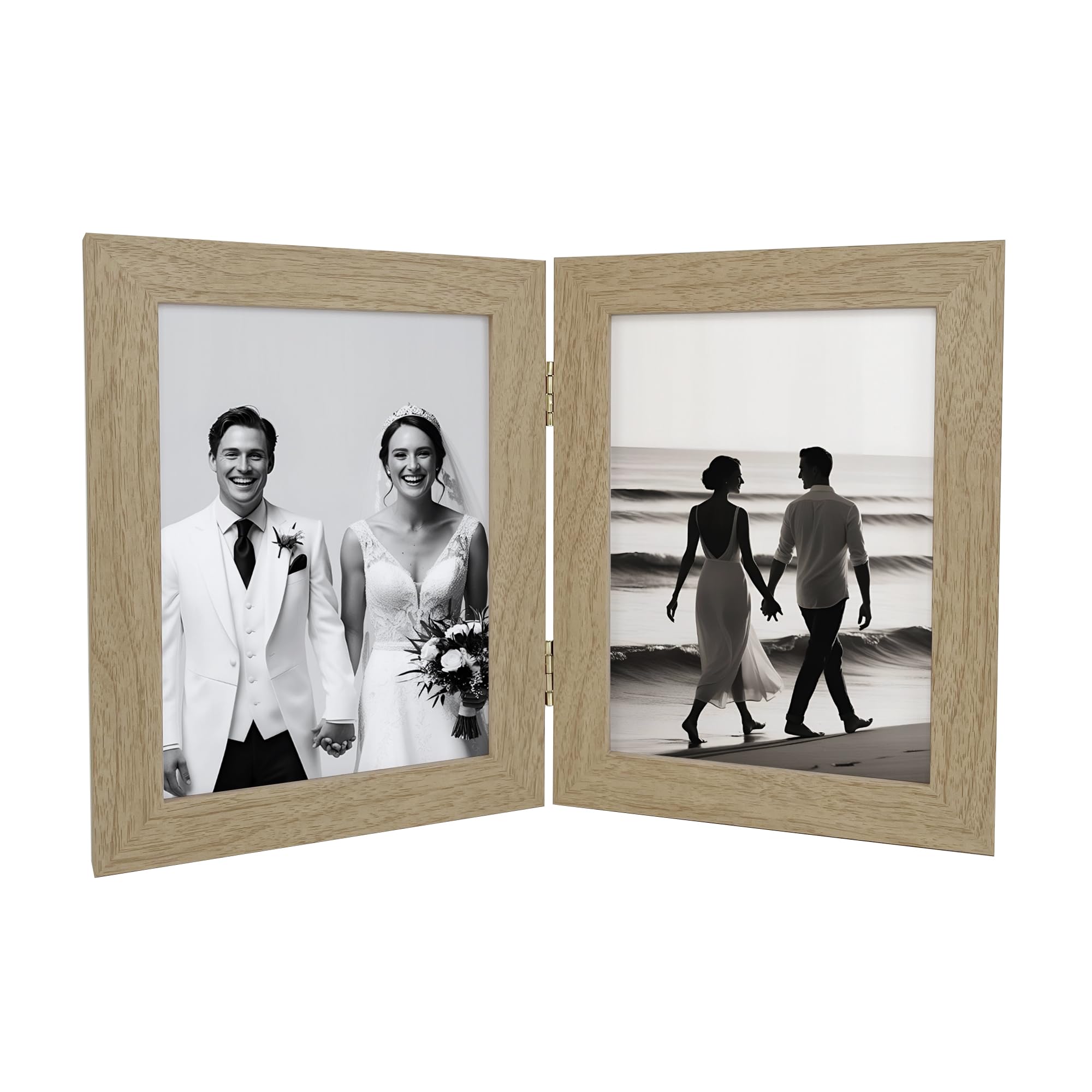 Aryllis 6x4 Double Photo Frame, Oak Colour, Freestanding & Folding Hinged Twin Frames for Tabletop Display