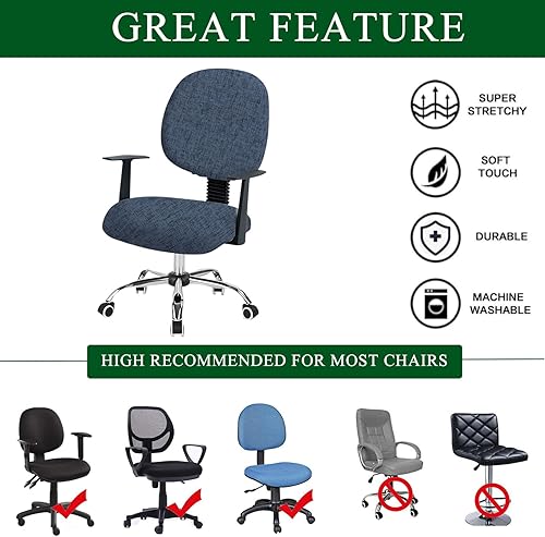 Miniatura 4 de CRFATOP Funda elástica para silla de oficina de computadora, fundas giratorias de 2 piezas para silla de trabajo, funda de asiento + funda para