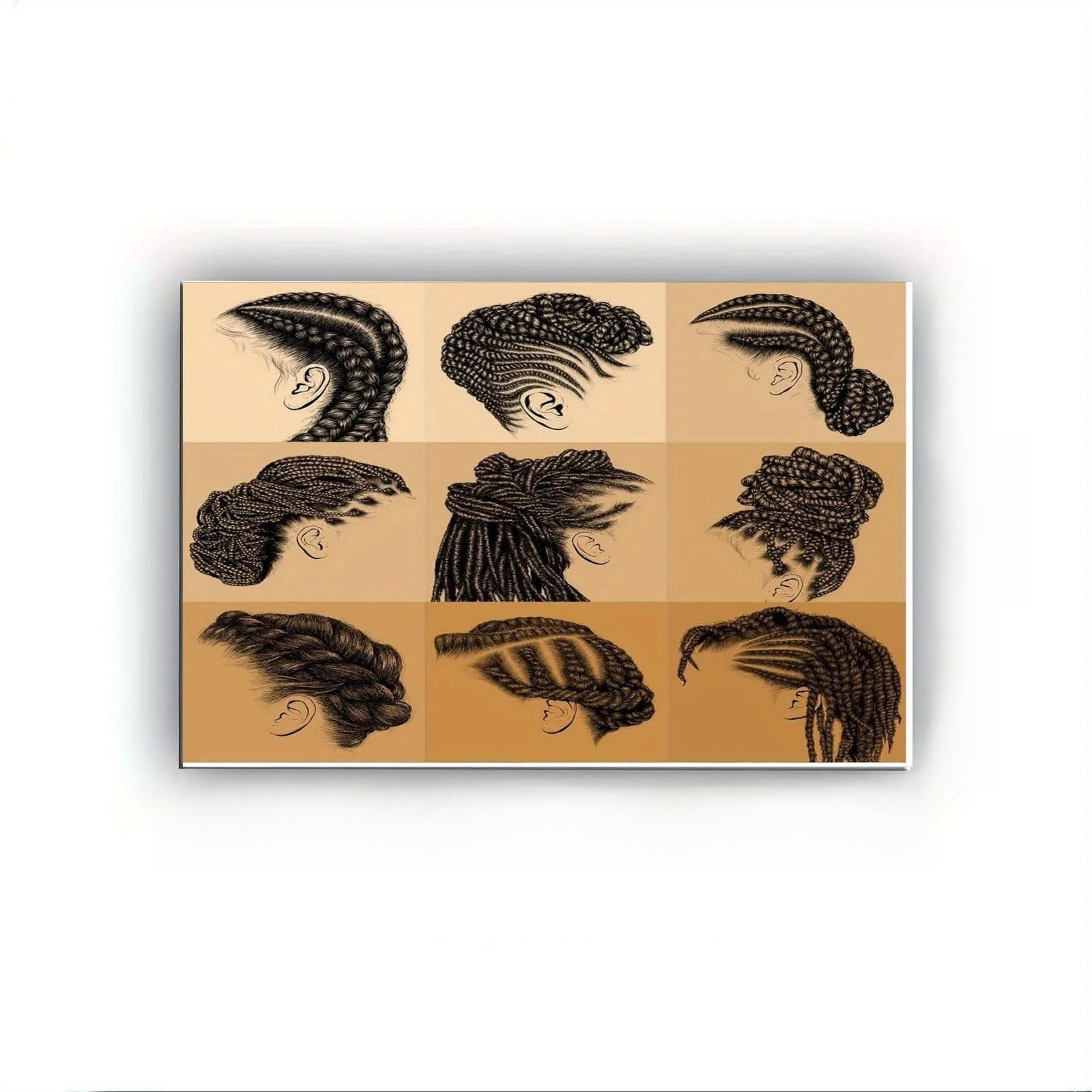MAIMANG Póster de moda con marco de madera y trenzas africanas para peluquería, listo para colgar, decoración de habitación, 60 x 80 cm.