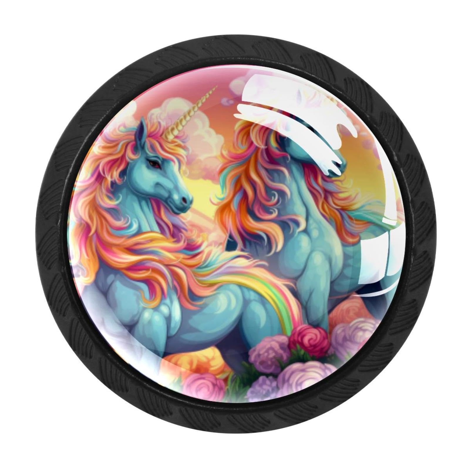 Chenzzzz Multicolored 14 4 Pack Drawer Knobs, Black Handle Dresser Drawer Pulls, Round Decoration Cabinet Hardware Pulls With Screws For Kitchen Cupboard Wardrobe, Rainbow Unicorn