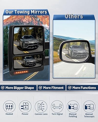 Miniatura 2 de ECCPP Espejos de remolque compatibles con Ford 2004-2014 para camioneta F-150 con control de potencia lateral izquierdo y derecho, señal de giro de