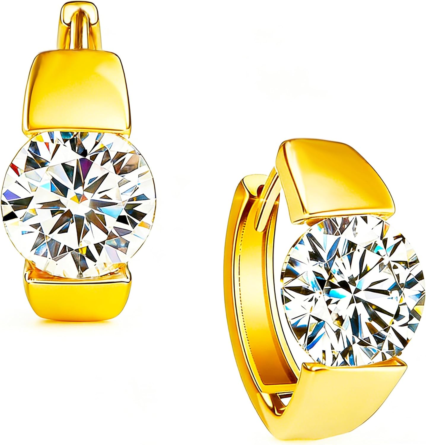 Sterling Silver Hoop Earrings, Hoops CZ Cubic Zirconia White Gold Plated Huggie Hoop Earrings for Women Gift 1.2 ct