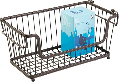 Miniatura 8 de mDesign Cesta apilable de metal para almacenamiento de cocina, cesta de alambre con asas para despensa, organizador apilable de alambre para