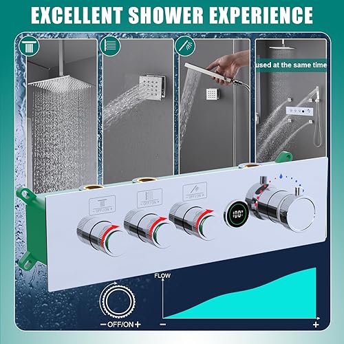 Vista 37 de Enga Sistema de ducha de doble cabezal, sistema de ducha de lluvia doble de 12 pulgadas + 6 pulgadas