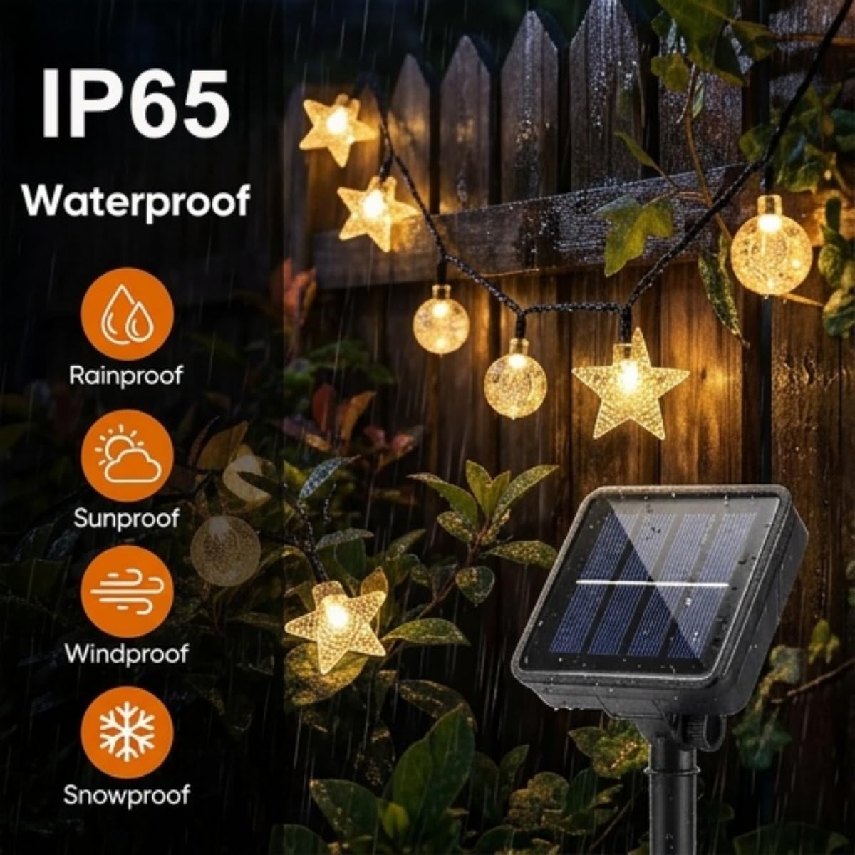 Catena di Luci Solari per Esterno, Catena Luminosa Solare a Sfera di Cristallo, 8 Modalità di Illuminazione Impermeabile IP65 per Giardino Patio Terrazze (24 mm Bianco,22M 200LED)