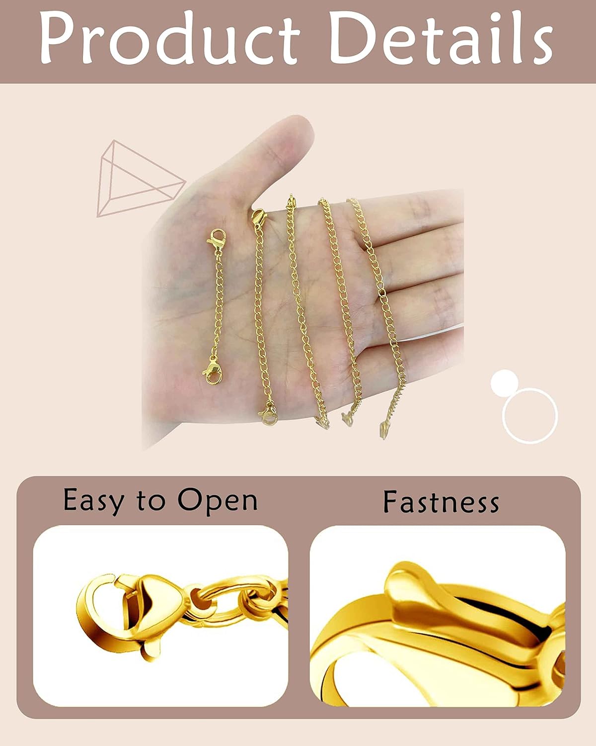 OHINGLT Necklace Extender 10Pcs Chain Extenders for Necklaces Bracelet, 14K Gold and Silver Plated Stainless Steel Extension Chain for Women Jewelry Making - Image 4