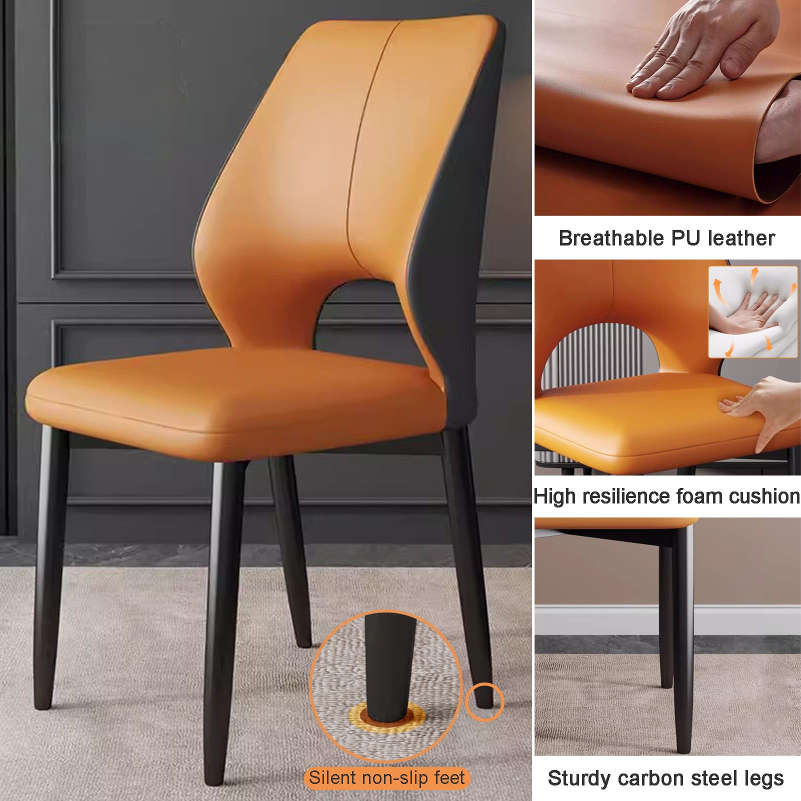 Elegantes sillas de comedor tapizadas, sillas laterales de cocina sin brazos de piel sintética con patas de metal, asiento perfecto para comedor, sala de estar, dormitorio y restaurante.