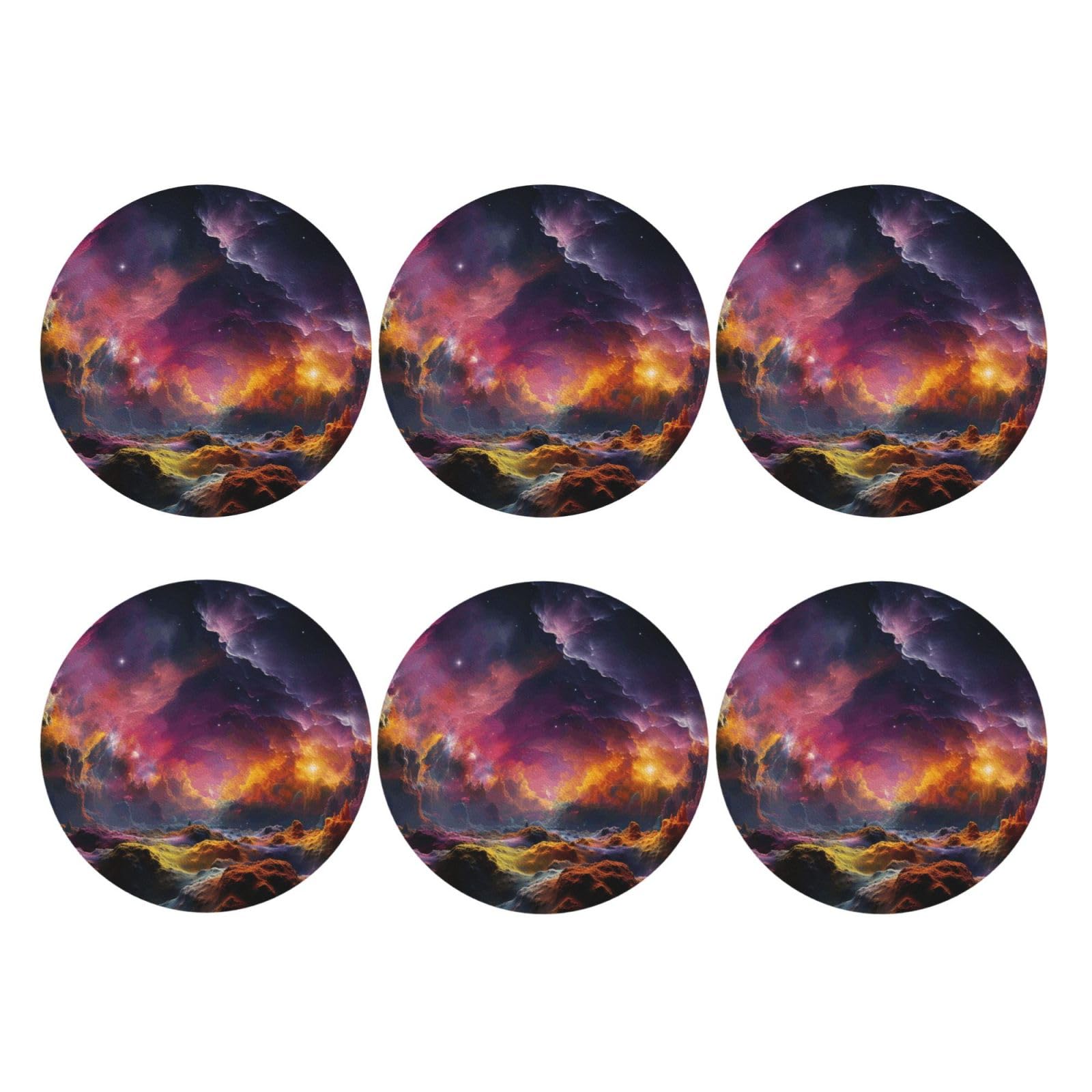 6pcs Leather Coasters for Drinks, Colorful Outer Space Drink Coasters for Tabletop Protection, 4" Cup Coasters for Coffee Table Decor, Non-Slip Drinking Cup Mat for Hot Or Cold Drink
