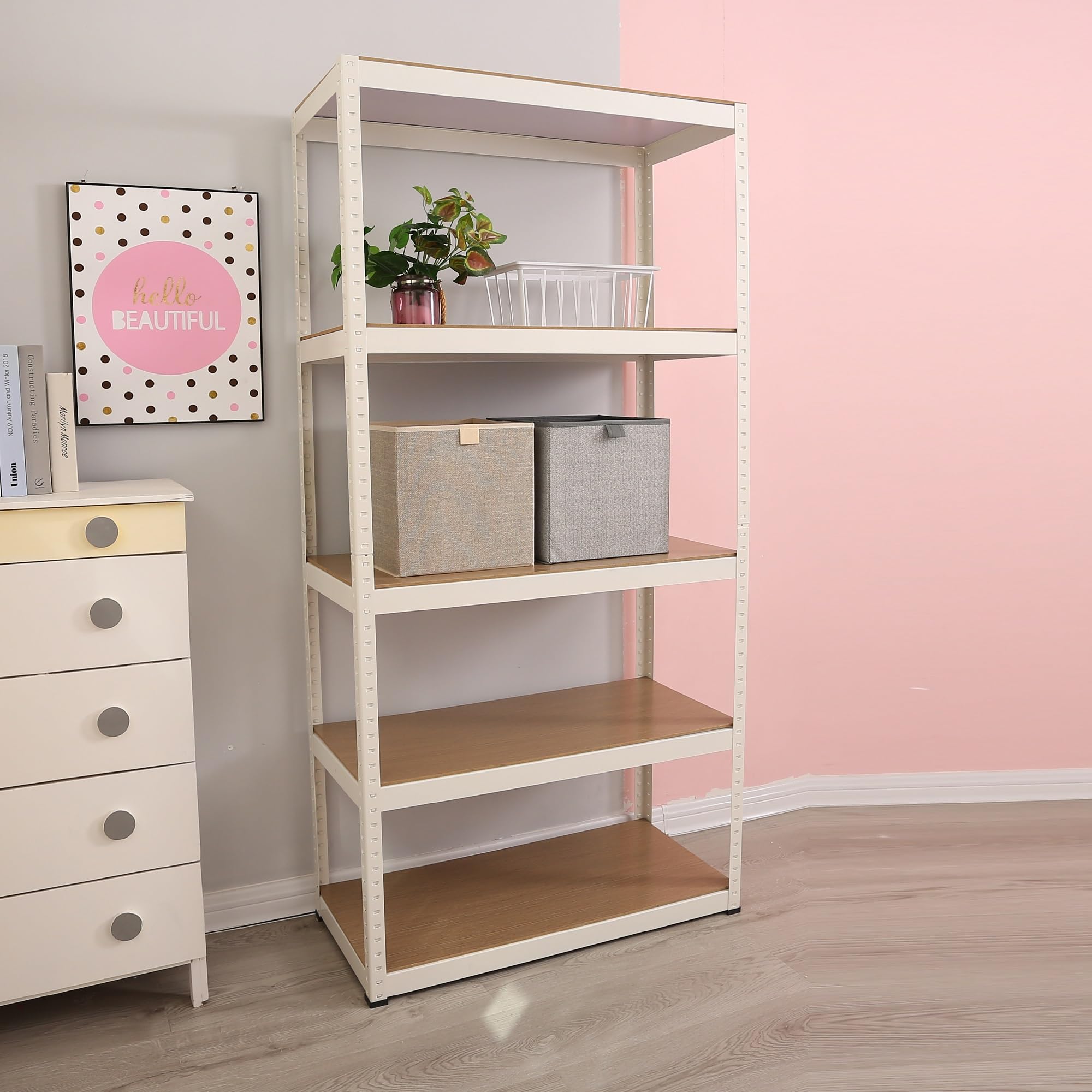 ccko Storage Shelves, 5 Tier Adjustable Garage Storage Shelving, Heavy Duty Metal Storage Utility Rack Shelf Unit for Warehouse Pantry Closet Kitchen, 23.6" x 15.7" x 47.2", White