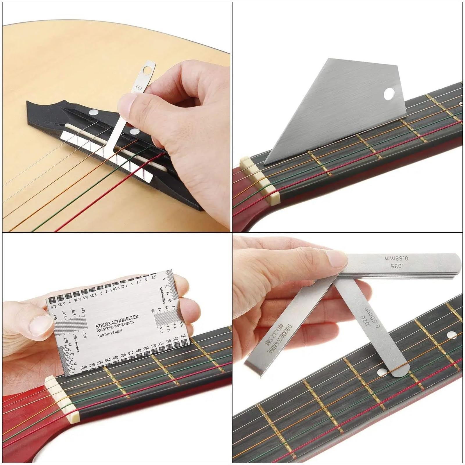 Kit Di Strumenti Di Misurazione Per Liutaio Di Chitarra Set Di Righelli Per L'azione Delle Corde Calibro Per Raggio Sottocorda Strumenti Per La Riparazione Della Chitarra Acciaio Inossidabile
