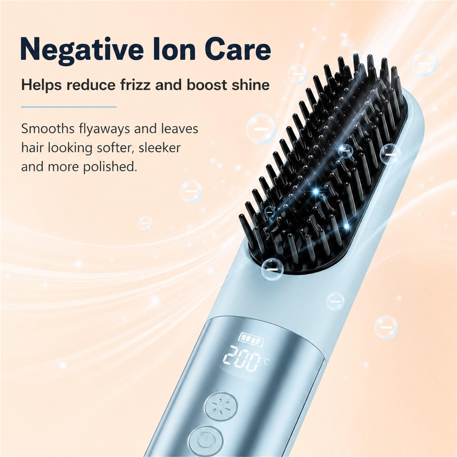 Cepillo Alisador de Pelo Inalámbrico 2026, Plancha de Pelo Portátil con Calentamiento Rápido Cerámico Iónico, 3 Niveles de Calor y Control de Frizz para Viajes