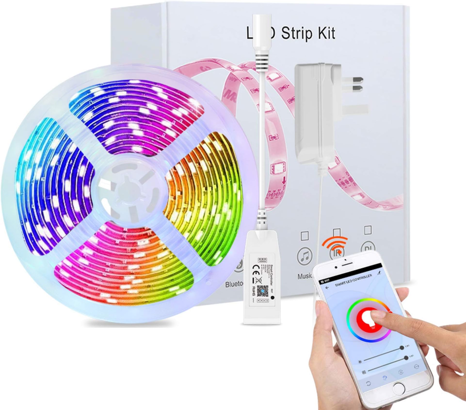 LED Lights Strip 1M 2M 5M 30LEDs/M IP65 Waterproof 5050 RGB TV Strip Lights (Smart 5M)